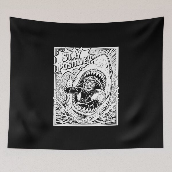 Item preview, Stay Positive Funny Shark Diver Vintage Comic designed and sold by graphixpolash.