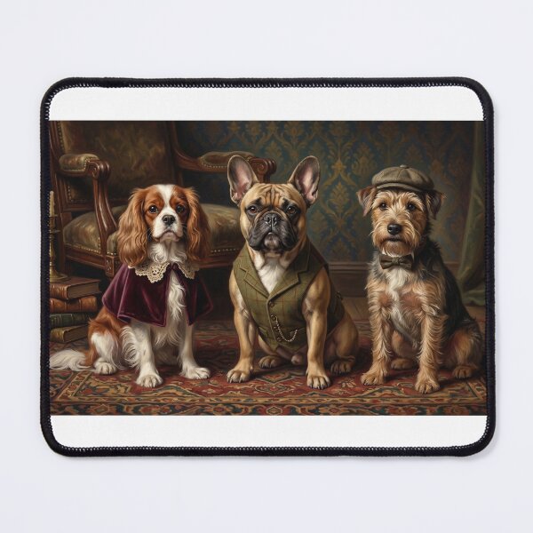 Item preview, The Distinguished Trio — Victorian Dogs in Fancy Dress Oil Painting Art Print designed and sold by ThePetShopGirl.