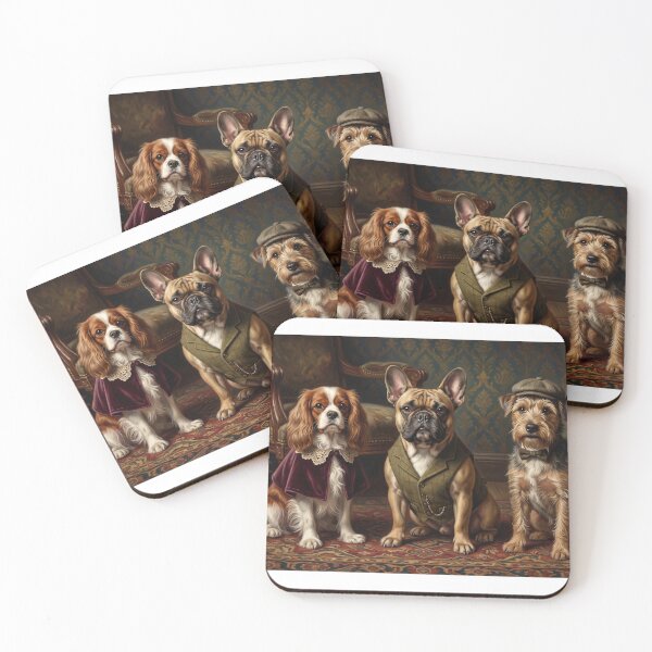 Item preview, The Distinguished Trio — Victorian Dogs in Fancy Dress Oil Painting Art Print designed and sold by ThePetShopGirl.