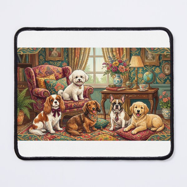 Item preview, The Parlour Club — Colorful Illustrated Dog Portrait Victorian Living Room Art Print designed and sold by ThePetShopGirl.