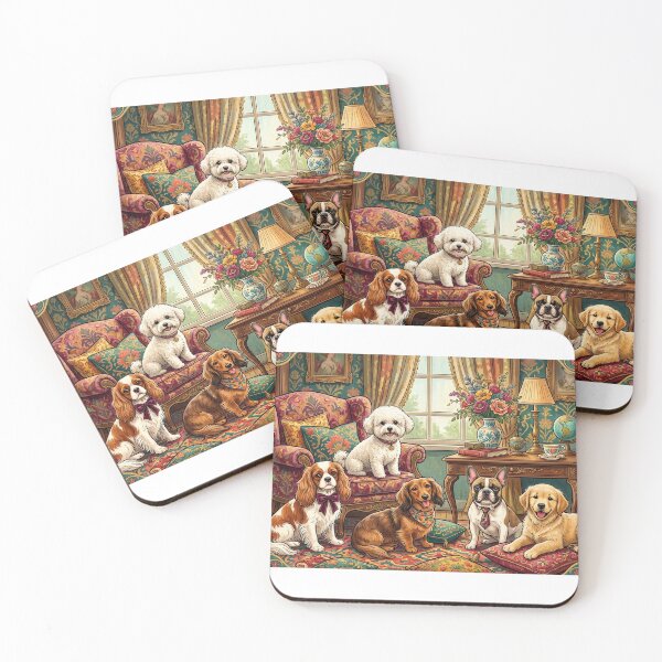 Item preview, The Parlour Club — Colorful Illustrated Dog Portrait Victorian Living Room Art Print designed and sold by ThePetShopGirl.