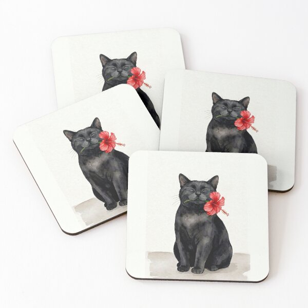 Item preview, Title  Black Cat with Hibiscus Flower – Tropical Cute Cat Illustration designed and sold by Islabonita..