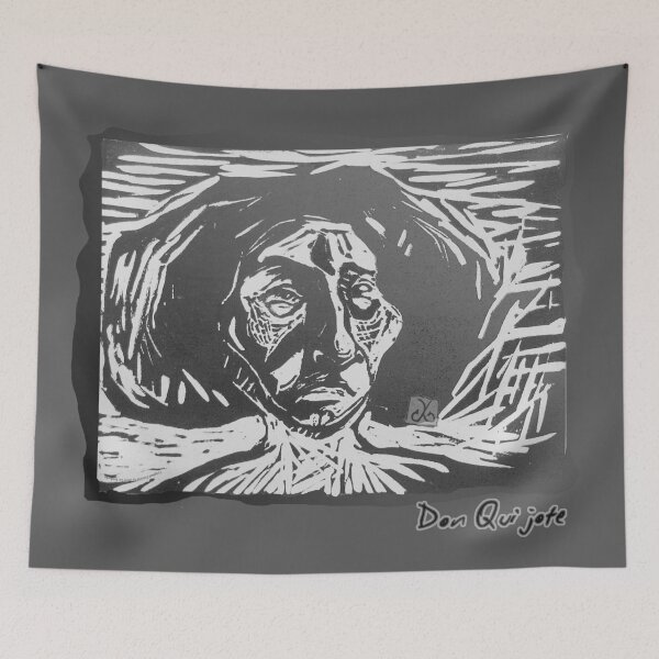 Item preview, Don Quijote Portrait (Original Linocut by ACCI) designed and sold by VanyssaGraphics.