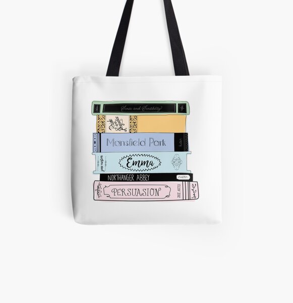 Jane Austen Book Stack - Colour All Over Print Tote Bag