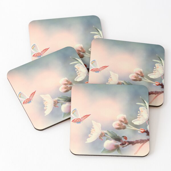 Item preview, Cherry Blossom Branch Butterfly Ladybug Soft Pastel Spring Botanical Art designed and sold by Artycom.