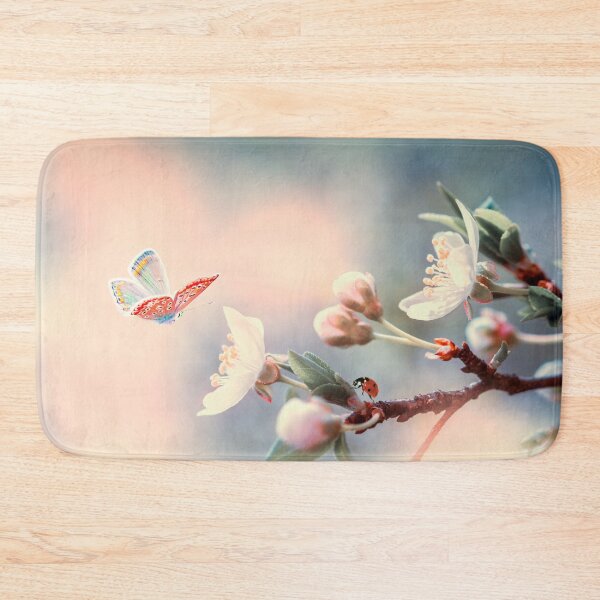 Item preview, Cherry Blossom Branch Butterfly Ladybug Soft Pastel Spring Botanical Art designed and sold by Artycom.