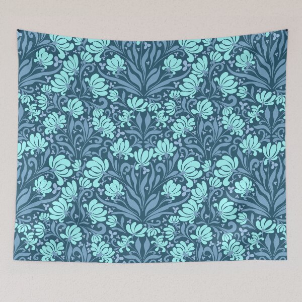 Item preview, Midnight Botanical Damask in Ice Blue designed and sold by AneissPiaf.