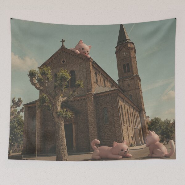 Item preview, Pink cats are besieging St. Boniface Church in Lörrach designed and sold by Mauswohn.