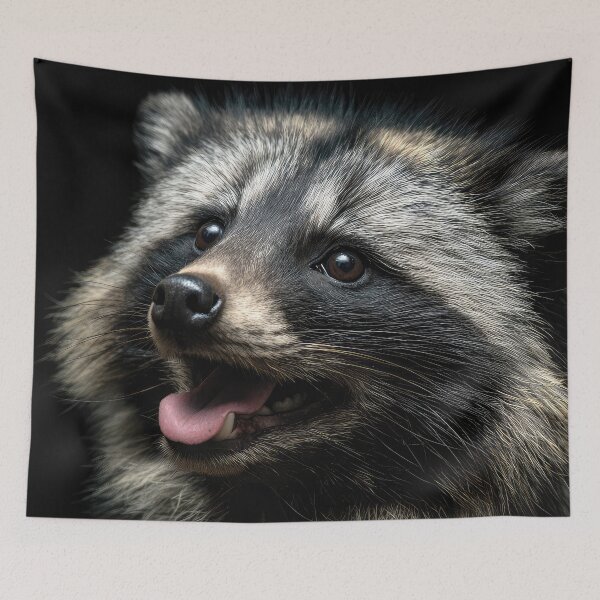 Item preview, Japanese Tanuki Portrait on Black designed and sold by Elisabeth Lucas.