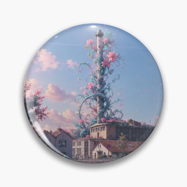 Item preview, KBC factory chimney in Lörrach overgrown with colorful flowers designed and sold by Mauswohn.