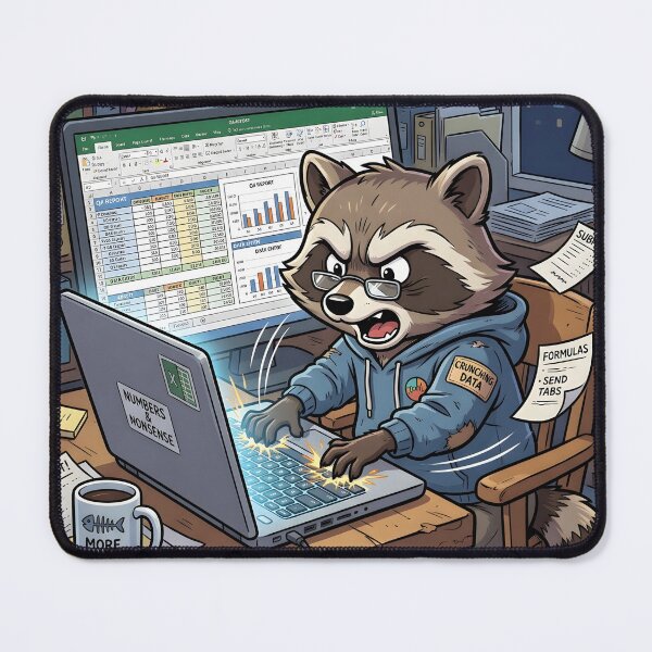 Item preview, Funny Raccoon Office Meme Living The Spreadsheet Dream designed and sold by OVERRIDESTUDIOS.