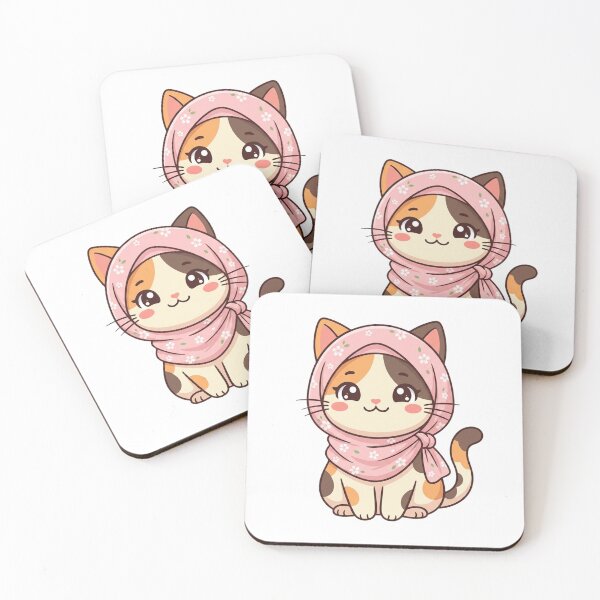 Item preview, Cute Kawaii Calico Cat Wearing Pink Floral Hijab designed and sold by DuckOddity.