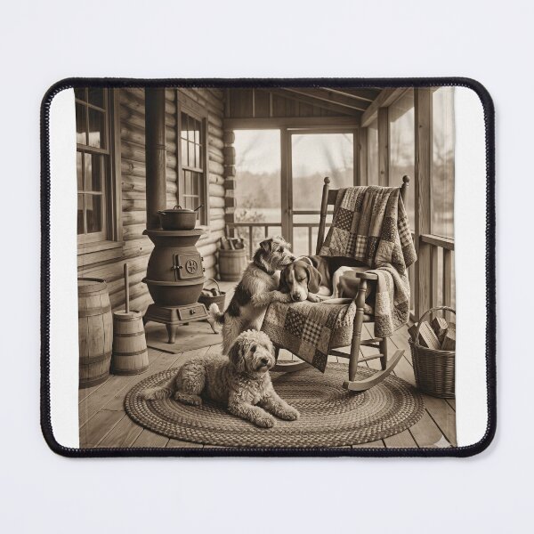 Item preview, Lazy Afternoon — Vintage Dogs & Rocking Chair Sepia Photography Print designed and sold by ThePetShopGirl.