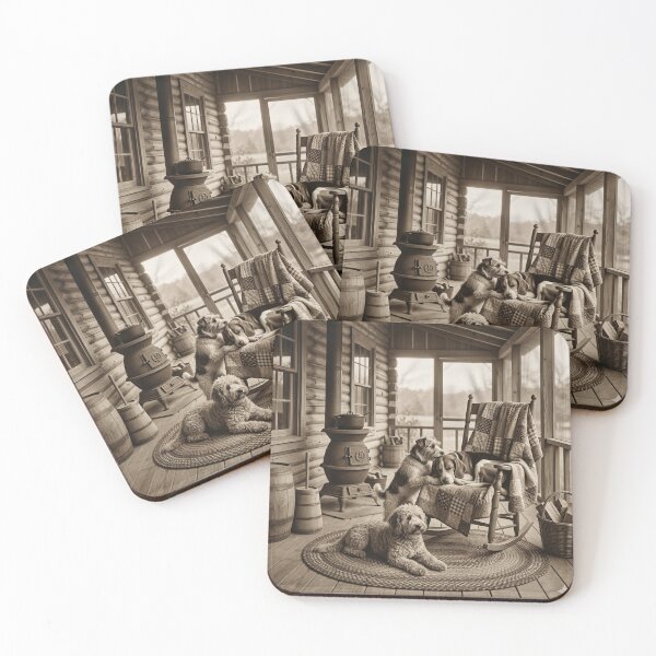 Item preview, Lazy Afternoon — Vintage Dogs & Rocking Chair Sepia Photography Print designed and sold by ThePetShopGirl.