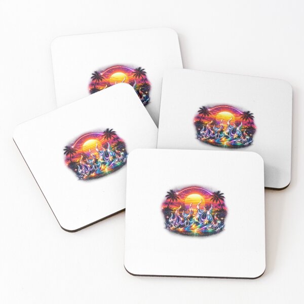 Item preview, Chrome rainbow flames Tropical neon sun designed and sold by 97-caboutique.