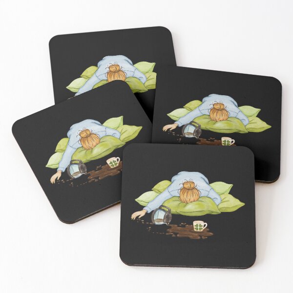 Item preview, Tired girl lying on pillows with spilled coffee designed and sold by ArtTinulyaOk.