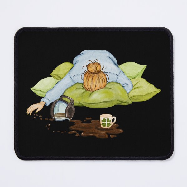 Item preview, Tired girl lying on pillows with spilled coffee designed and sold by ArtTinulyaOk.