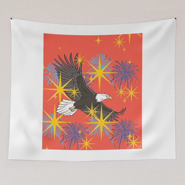 Item preview, Soaring Bald Eagle Fireworks Sparkle Patriotic Red Art Print designed and sold by Extremeallie.