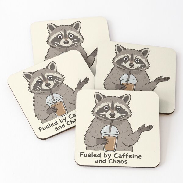 Item preview, Fueled by Caffeine and Chaos Cute Raccoon designed and sold by CrowStormCreative.