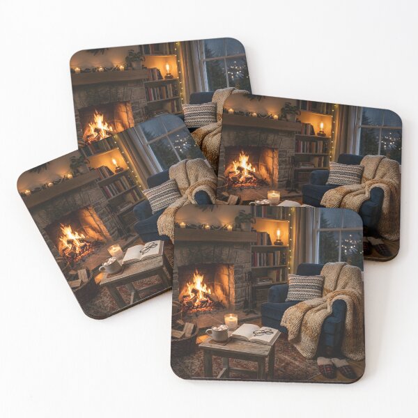 Item preview, Cozy Fireplace Reading Nook Hygge Winter Aesthetic designed and sold by novadawy.