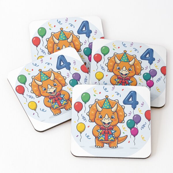 Item preview, Cute Orange Triceratops Fourth Birthday Party designed and sold by Tronstell.