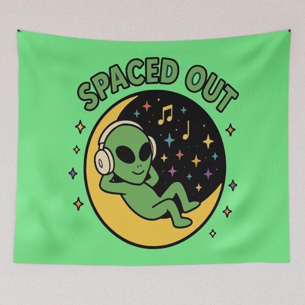 Item preview, Spaced Out - Alien Listening to Music on Crescent Moon designed and sold by Regal Rev.