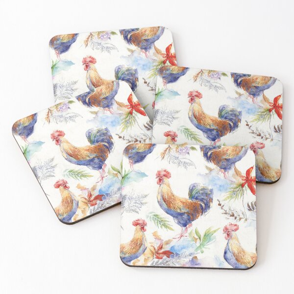 Item preview, Watercolor Rooster & Botanical Pattern  designed and sold by wissal.studio.