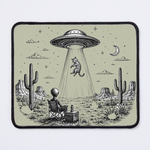 Item preview, Alien Watching UFO Abduct Cat Desert Night Funny Extraterrestrial designed and sold by bosamji.
