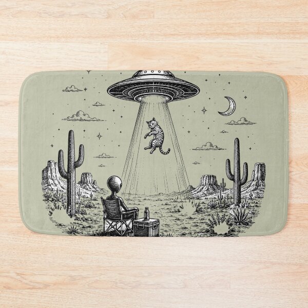Item preview, Alien Watching UFO Abduct Cat Desert Night Funny Extraterrestrial designed and sold by bosamji.