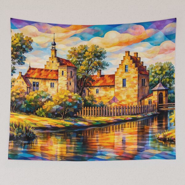 Item preview, Sunset Over Scenic Lakeside Castle designed and sold by cuprum.