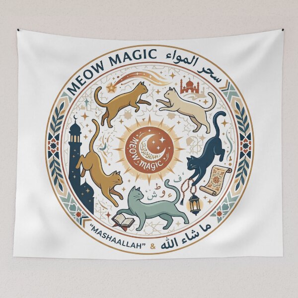 Item preview, Meow Magic Islamic Art - Cute Cats and Arabic Calligraphy designed and sold by Spiritualwall.