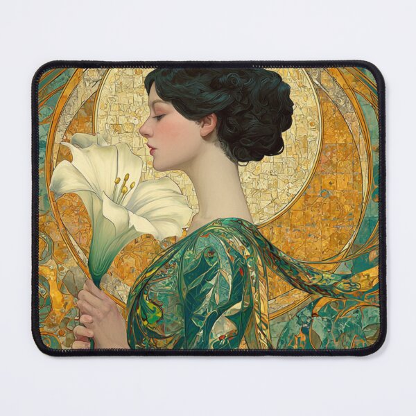 Item preview, Art Nouveau Woman with White Lily Flower Aesthetic Painting designed and sold by MiratiZema.
