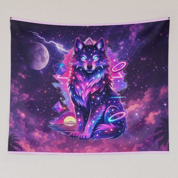 Item preview, Celestial Wolf Guardian – Cosmic Vaporwave Spirit of the Stars designed and sold by MysticOzzy.