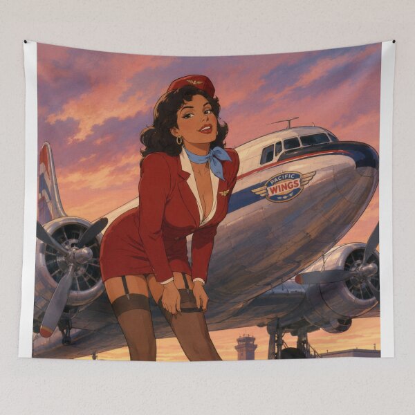 Item preview, Pacific Wings – Retro Airline Pin-Up VHS Art designed and sold by  Hollow Moon Studios..
