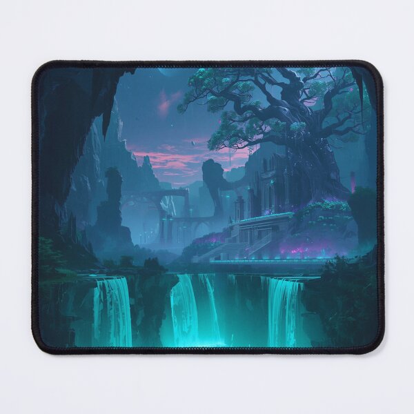 Item preview, Floating Alien Sanctuary with Bioluminescent Forest and Eclipse Sky designed and sold by Luminous Wilds.