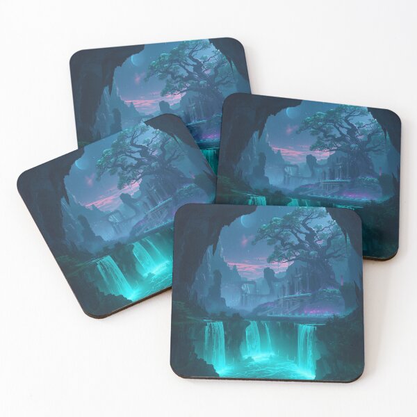 Item preview, Floating Alien Sanctuary with Bioluminescent Forest and Eclipse Sky designed and sold by Luminous Wilds.