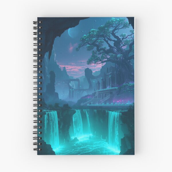 Item preview, Floating Alien Sanctuary with Bioluminescent Forest and Eclipse Sky designed and sold by Luminous Wilds.
