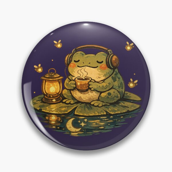 Item preview, Lofi Frog Sipping Tea at Night – Cute Vintage Cottagecore Aesthetic Art | Frog Lover Gift designed and sold by irfanshikh.