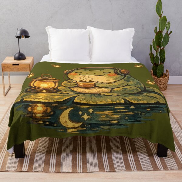 Item preview, Lofi Frog Sipping Tea at Night – Cute Vintage Cottagecore Aesthetic Art | Frog Lover Gift designed and sold by irfanshikh.