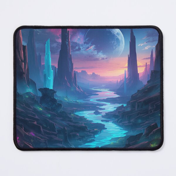Item preview, Alien Crystal Canyon with Neon Rivers and Cosmic Storm Horizon designed and sold by Luminous Wilds.