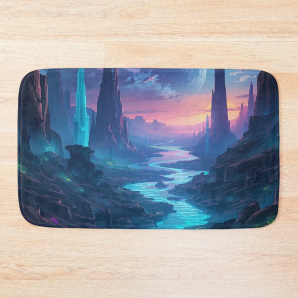 Item preview, Alien Crystal Canyon with Neon Rivers and Cosmic Storm Horizon designed and sold by Luminous Wilds.