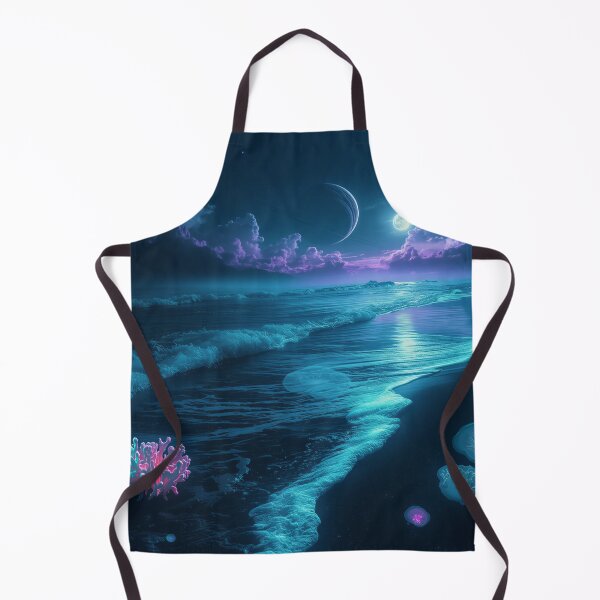 Item preview, Bioluminescent Alien Shoreline with Glowing Waves and Ringed Planets designed and sold by Luminous Wilds.