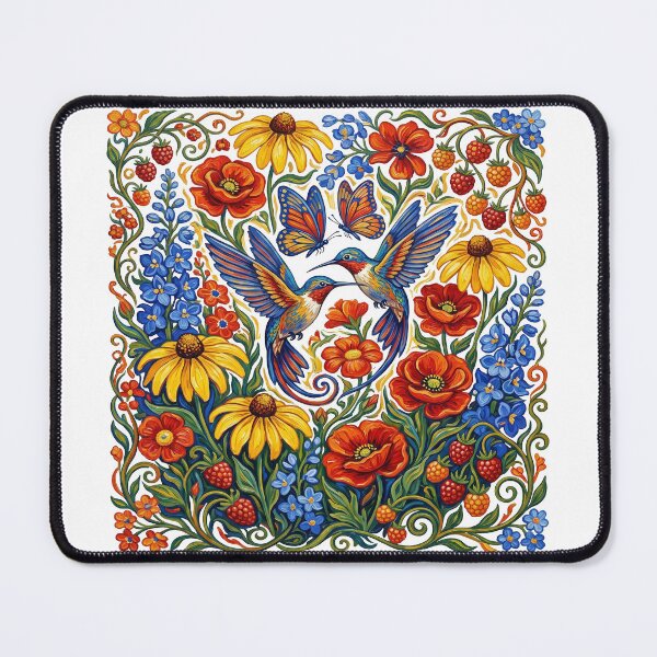 Item preview, Hummingbirds Floral Heart Folk  designed and sold by TeeARTHY.