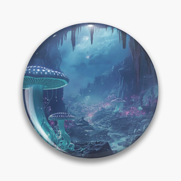 Item preview, Glowing Alien Cavern with Bioluminescent Mushrooms and Crystal Rivers designed and sold by Luminous Wilds.