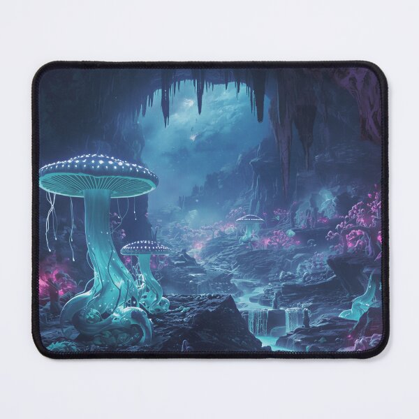 Item preview, Glowing Alien Cavern with Bioluminescent Mushrooms and Crystal Rivers designed and sold by Luminous Wilds.