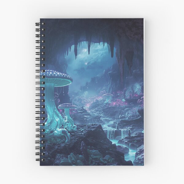 Item preview, Glowing Alien Cavern with Bioluminescent Mushrooms and Crystal Rivers designed and sold by Luminous Wilds.