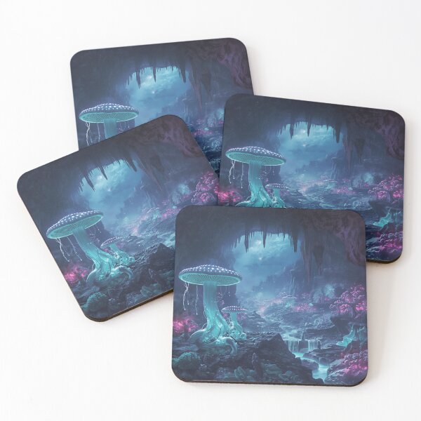 Item preview, Glowing Alien Cavern with Bioluminescent Mushrooms and Crystal Rivers designed and sold by Luminous Wilds.
