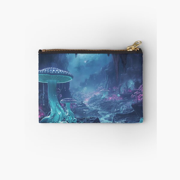 Item preview, Glowing Alien Cavern with Bioluminescent Mushrooms and Crystal Rivers designed and sold by Luminous Wilds.