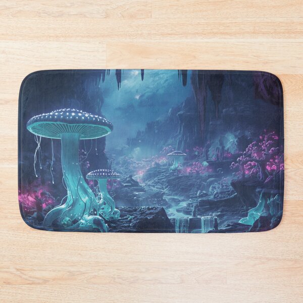 Item preview, Glowing Alien Cavern with Bioluminescent Mushrooms and Crystal Rivers designed and sold by Luminous Wilds.