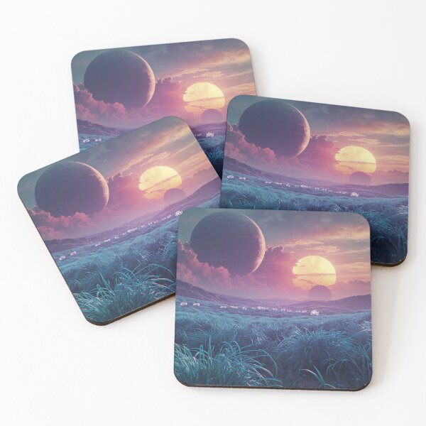 Item preview, Alien Grassland Landscape with Floating Suns and Bioluminescent Terrain designed and sold by Luminous Wilds.